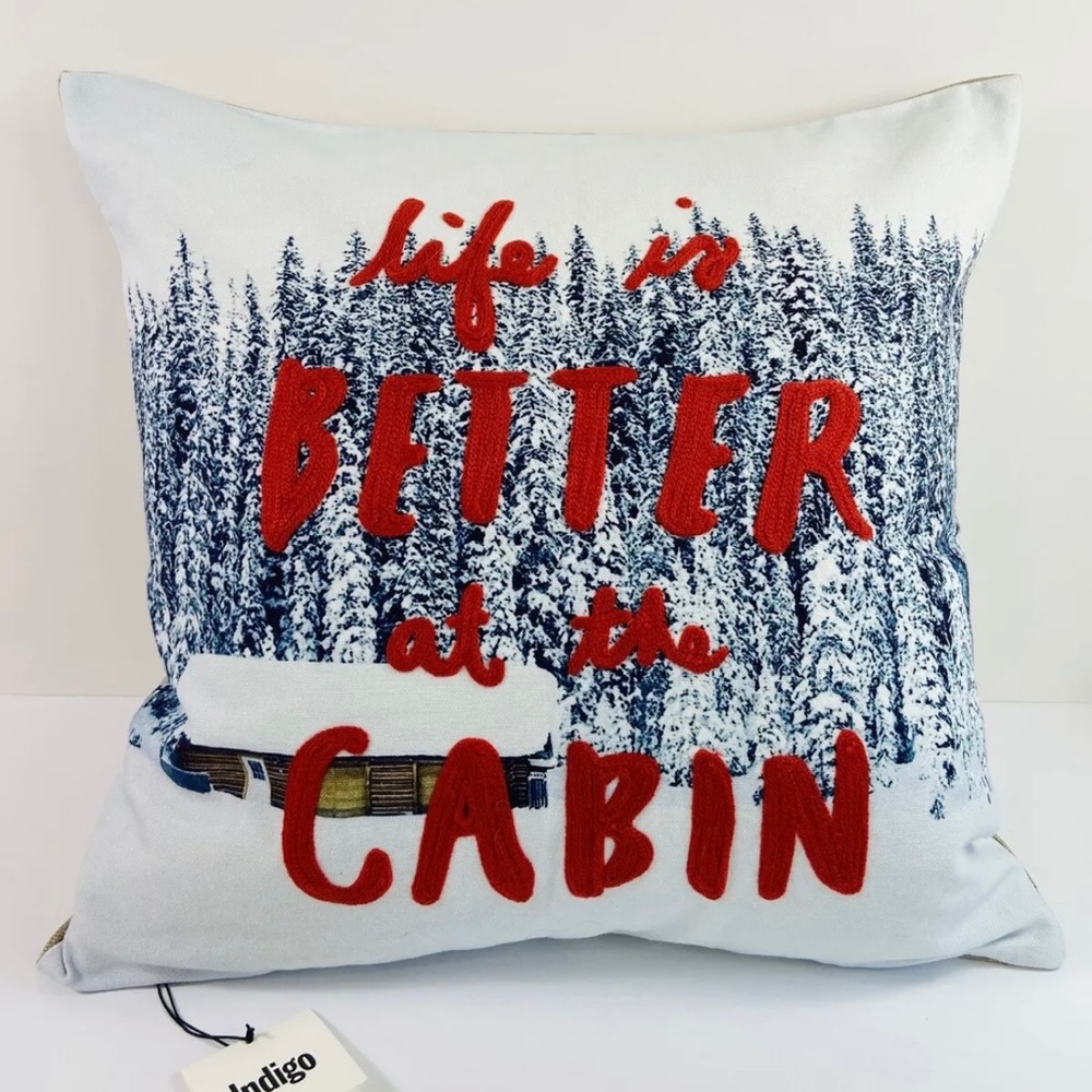 Set of 2 ~ Indigo Pillow Covers “Life Is Better At The Cabin” ~ Brand New